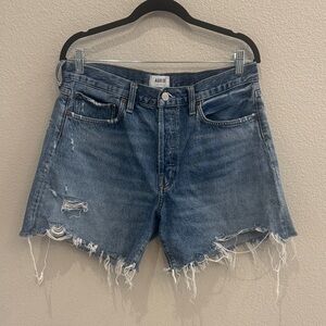 Agolde Distressed Light Blue Raw-Hem Denim Shorts